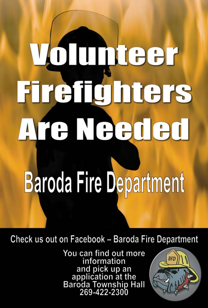 baroda fire department volunteer firefighter needed 27 by 40 poster